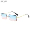 Lunettes de soleil Luxury Square Trendy Rimless Rectangle Cut Design Glasses For Women Men Style Summer Traveling Retro Shades UV400