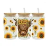 Vetrofanie 3D UV DTF Trasferimento Cow Flowers Libbey Cup Wrap Iron per vetro 16oz D4254