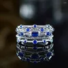 Anelli da nozze Huitan Luxury Blu/verde Cubo Zirconia Donne per la cerimonia di fidanzamento Festa Noble Lady Ring Fashion Jewelry