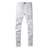 Jeans de marca de marca roxa jeans para homens baixos lixo jeans white color streetwear rasgado jeans calças calças de alta qualidade 240325