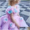 Girl'S Dresses Girl 2022 Floral Ball Gown Flower Ruffle Combined Colorf Hand Made Pageant Gowns Custom First Communi Drop Delivery Bab Dhqny