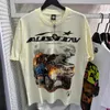 2023 marca explosiva American Moda Hell Star Casal retro retro casual Camiseta de mangas curtas de algodão curto