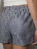 Damesshorts geruit voor dames casual pyjama zomer elastische taille bodems boxer nachtkleding