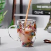 ワイングラスダブルウォールガラスマグと花カタツムリコーヒーミルクカップ学生ギフトジュース飲料水