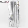 Boots Wonderheel Ultra High High каблука 18 см. Стилетто каблук черный шлюз заблокированные пакеты колена высокие балетные сапоги сексуальные женские женские туфли моды