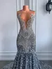 Luxury Crystals Rhinestone Avondjurken voor vrouwen Aso Ebi Sheer Neck Sparkly lovertjes speciale gelegenheid formele jurken plus maat tweede receptie prom jurk CL3457