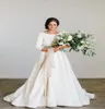 Nya Boho Aline Soft Satin Modest Wedding Dresses With 34 ärmar med pärlor med låg rygg land brudklänningar 2020 skräddarsydd cout6375879