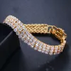 Bracelets Cwwzircon 3 fila Iced Out Hip Hop Gold Color Bling Bling Cubic Zirconia Bracelete de tênis para homens Punk Jewelry Gift CB048