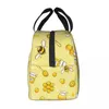 Dinnerware Cute Bees And Honey Lunch Bag Insulated With Compartments Reusable Tote Handle Portable For Kids Picnic School