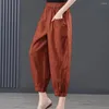 Pantalon féminin Femmes Harem Elastic High Taist pantalon pour la jambe large de couleur solide Long Streetwear Spring été