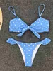 Frauen Badebekleidung sexy Blue Bow Dot Bikini Womens Badeanzug Damen Badeanzug Zwei-teiliger Bikini Set Brasilian Bademant Badeanzug Damen V1672 J240403