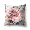Kudde zhenhe handmålad rosa persikan blomma fodral hem dekoration omslag sovrum soffa dekor 18x18 tum