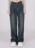 Jeans femininos AOAIIYS Mulheres de cintura alta 2024 CHIC LACE UP Designer xadrez Straight Button Y2K Wide perna calças