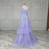 Robes de fête Purple Sequin Mermaid Bride Robe de soirée formelle 3d Floar épaule Tulle Princesse Robe d'anniversaire pour invité de mariage # 18445