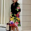 Blomma mönster skjorta klänning elegant kvinnor sommar casual lapel långärmad midi hög temperament mode gata 240402