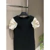 Mode europeiska märke svart kort kronblad ärmad miniklänning