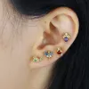 Boucles d'oreilles Ensemble de 4 pièces 18k Gold plaqué en pierre colorée Mini petit étalon Multi Piercing Boucle d'oreille pour les filles 925 argent sterling