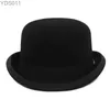 Wide Brim Hats Bucket Gemvie 100% Lool Felt Derby Mens Bowling Hat Satin Fashion Food Fedora Clothing Magic YQ240403