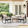 Mobili da campo 3 pezzi patio vimini per esterni moderni set di sedie da sedia rattan con tavolino per caffettiere per la goccia di bistrowhite in giardino consegna otrwi