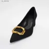 Chaussures habillées Traf Office Lady High Heels 2024 Classics d'été Square Metal Ring Femmes noires pointues Pompes à talons pour H2404035YZ1
