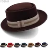 Weitkandidaten Hats Eimer Porkpie Hüte für Männer Solid Fedora Gentleman Flat Top Fashion Sombrero Hombre Chapeu Maskulino Retro Business YQ240403