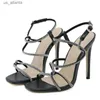 Отсуть обувь Liyke Summer White Sandals для женщин 2024 мода Crystal узкая полоса открытая пряжка на ногах высокие каблуки Ladies Sandalias H240403IBEF