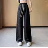 Pantaloni da donna Primavera Autunno Stile cinese Raso Tinta unita Jacquard Moda a vita alta Appaiono pantaloni larghi casual sottili