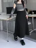 Kjolar s-xl kvinnor lång kjol höst vinter 2024 koreansk stil en linje tjock hög midje boll odlad veckad kvinna (75051