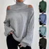 Camisolas femininas Turtleneck Sweater Autono malha de manga comprida Tops de moletom com ombros abertos Pullovers macios e confortáveis loungewear