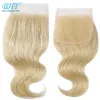 Toppers #613 Blonde menselijke haarafsluiting 4*4 gratis deel Braziliaanse lichaamsgolf kanten sluiting Remy Hair Extension