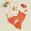 Clothing Sets Born Baby Girl Halloween Outfit Long Sleeve Letter Print Romper Flower Pattern Flare Pants With Headband