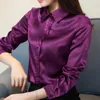Kvinnor Bluses Green Silk Button Down Shirt Women 2024 Autumn Fashion Turn-Down Collar Lång ärm Vit Busik Blue Lady Elegant Loose