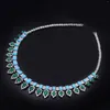 Necklace Earrings Set Luxury Dubai Bridal Jewelry Turquoise CZ Zircon 4PCS Wedding UAE Brides Party Gift