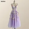 Party Dresses Bafftafe Lavender Floral Short Prom Corset Back Fitted Bones Embroidery Straps Formal Occasion Gowns 2024
