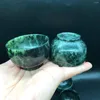 Tea Cups 4st Dark Green Jade Bowl Health Gongfu Teaware Healing Magnetic Stone Teacups Chinese Ceremony Teaset