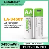 Liitokala AA 1.5V 3450MWh Büyük Kapasiteli Lityum Şarj Edilebilir Pil Türü C USB Fare Oyuncak İçin Hızlı Şarj