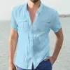 Chemises décontractées pour hommes chemises masculines masculines doubles poche à manches courtes bouton élégant bouton de redressement formel