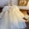 Robe pour les filles automne et hiver 2024, nouvelle robe de gaze moelleuse en peluche de style occidental, princesse à manches longues en dentelle pour enfants,