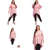 T-shirt da donna Plus size LG manica elegante tunica camicetta Donne Hi Firs Fit Fit Filare Spring Autunno Tops Topsamme di abbigliamento grande 7xl M45 DHFIB