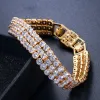 Bracelets Cwwzircon 3 fila Iced Out Hip Hop Gold Color Bling Bling Cubic Zirconia Bracelete de tênis para homens Punk Jewelry Gift CB048