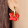 Boucles d'oreilles cerceaux Flymango Gold plaqué Glaze peint Bleu Red Star pour femmes en acier inoxydable Bohême bijoux d'été Fe23065