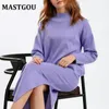 Vestidos de trabajo Mastgou Chic 2 piezas Conjuntos Mujeres Maxi Falda Trajes de invierno Cálido Cuello alto Suéter Largo Midi Recto Dos