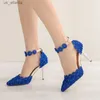 Dress Shoes Summer Women Sandals Party Pointed Toe String Bead Buckle Strap PU 9CM Thin Heels Flower Lady For Blue H24040385AA