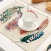 Table Mats 1Pcs Colorful Feather Pattern Placemat Cotton And Linen Pads Kitchen Dining Western Mat 42 X 32Cm