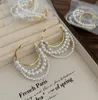 Persönlichkeit eleganter Designer 18K Gold plattiert Hoop Ehrfurcht Ohrringe Klassiker Perlkreis Dangle Eardrop Ohrring für Frauen Hochzeit Engagement Schmuck