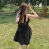 Casual Dresses 2024 Summer Girls Sweet Bow Black Tank Dress Ladies ärmlös midja Mini Kvinnlig Sexig backless slip Vestidos