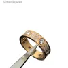 Topkwaliteit 1to1 originele vrouwelijke ontwerper Carter High Edition 18K Rose Gold Vgold Full Sky Star Full Diamond Love Wide en Smal Original Designer Logo Engrave Ring