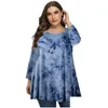 T-shirt Femmes plus Femmes 4xl 5xl Femmes 2021 Spring Automne O Neck LG Sleeve Tie Dye Print Retro Vintage Blouse Loose Big J2B4 DROP DHYSP