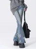 Femmes Blue Y2K Star Flare Jeans Pantalons de cowboy vintage HARAJUKU DENIM TRAPTER