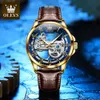 OLEVS Luxury Mens Watches Helt holow ut Design Vattentät läderband Automatisk mekanisk armbandsur för män Reloj Hombre 240327